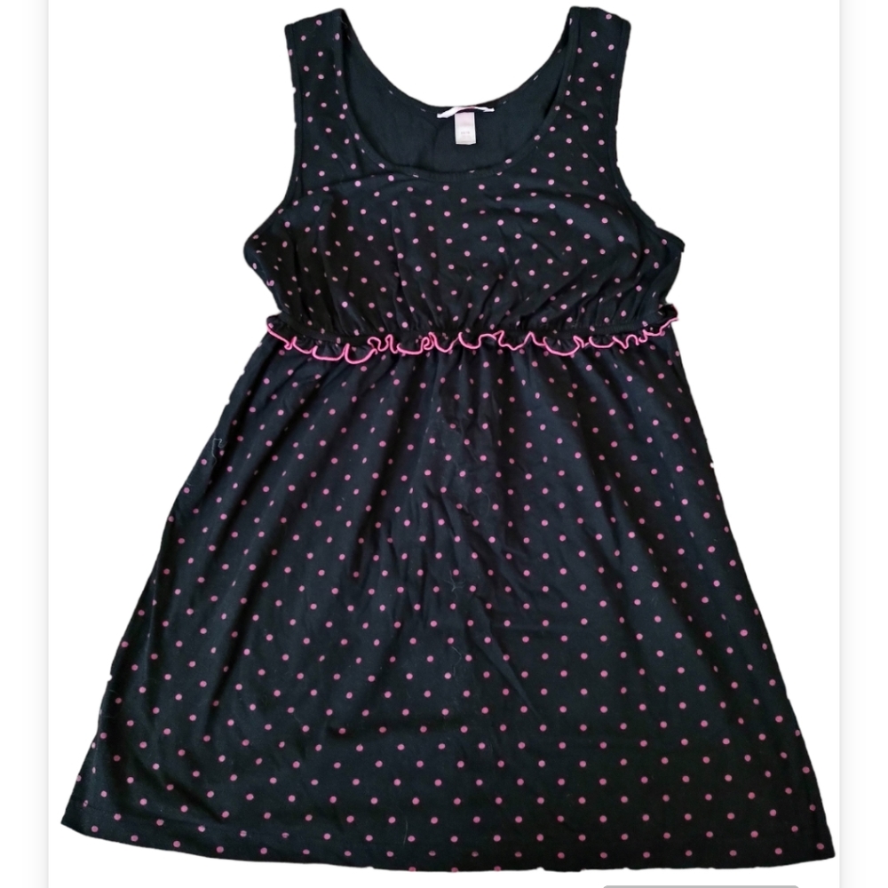 Lane Bryant Cacique Black & Pink Polka Dot Ruffled Cotton Chemise Nighti…